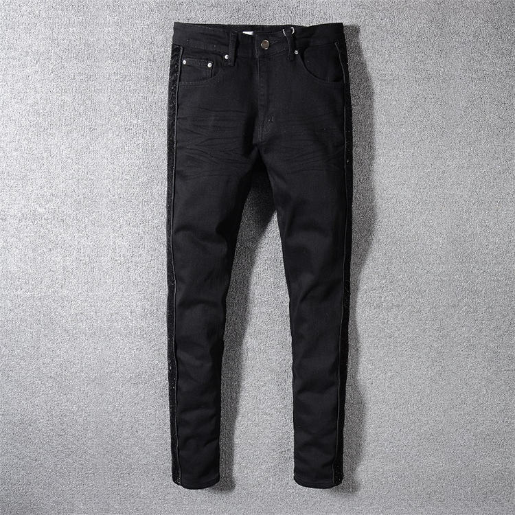 

2020 mens jeans #566 distressed motorcycle biker jeans slim ripped hole stripe famous brand denim pants hip hop jeans, Blue