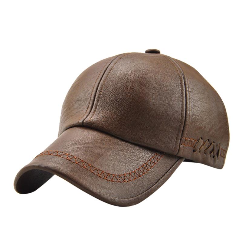 

Men Fashion Vintage Women Winter Plaid Hat pu Leather Men's Cap Autumn Winter Vintage Berets Pure Color Hat Outdoor Baseball Cap, Coffee