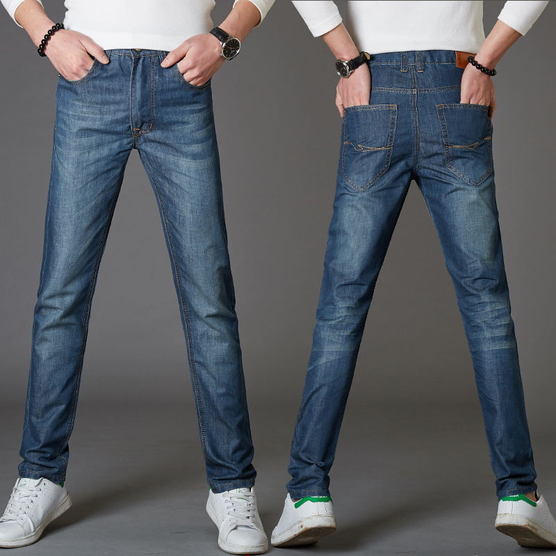 

Men's business wear plus size jeans Casual Loose Slim Straight trousers Fashion classic fat plus fat long pants Blue 46 48