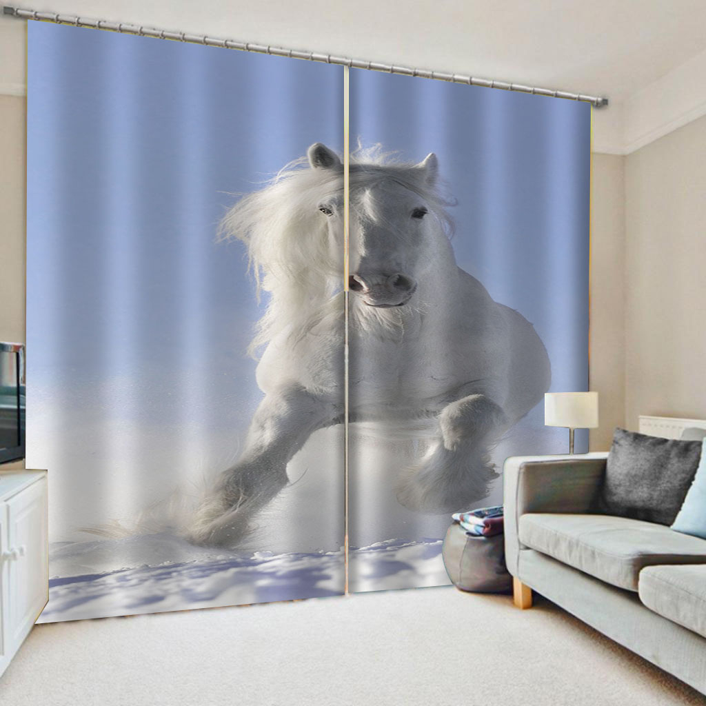 

Luxury Blackout 3D Window Curtains For Living Room Bedroom 2 Panel 3D Print Curtains white horse curtains