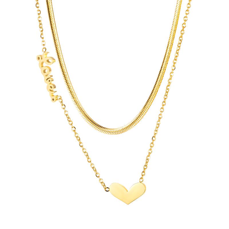 

New Multi-layer Letters Heart-shaped Choker Chain Gold Color Titanium Steel Necklace Woman Gift Wholesale Not Fade