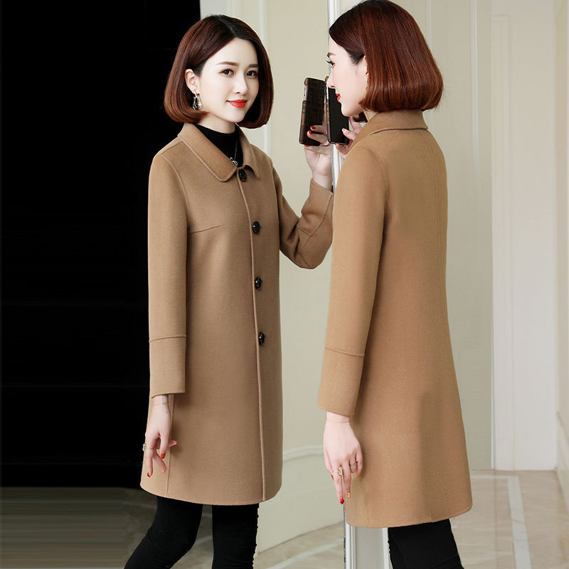 

2020 Parka Large Size Loose Warm Wool Blend Mid-long Winter Korean Women Coat Wool Coat Ladies Office Work Clothes Elegant, Red