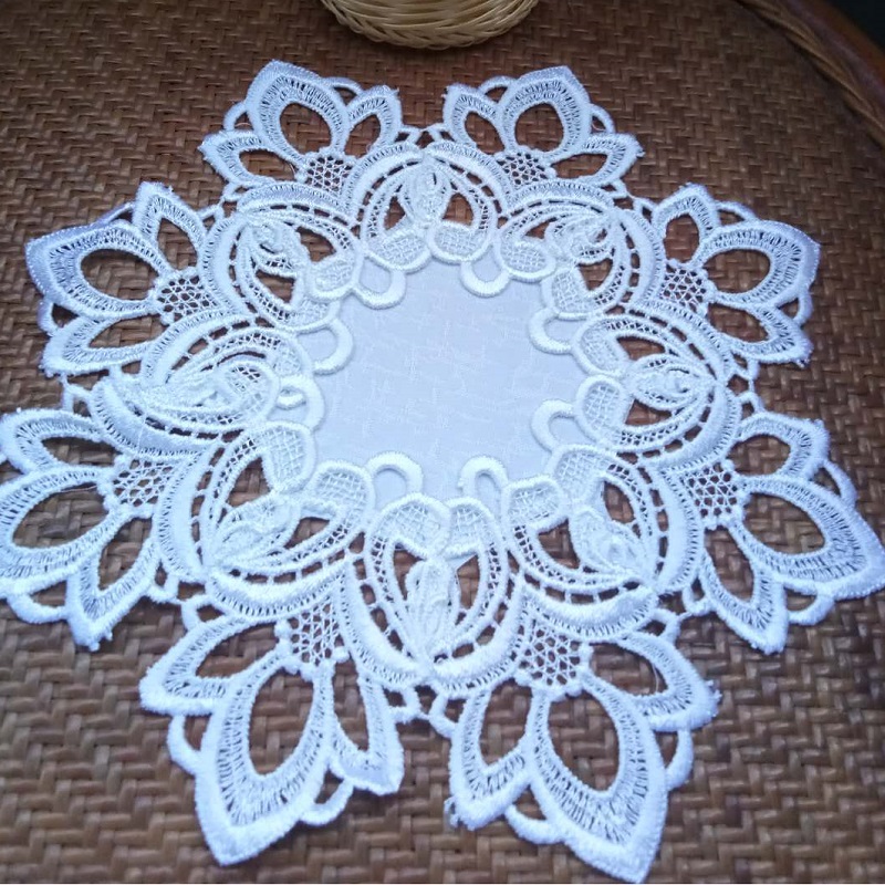 

2pcs for one bag lace polyester placemat cup mug pad table cloth coffee glass doily with embroidery in kitchen