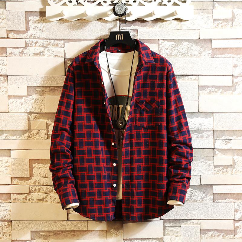 

Brand 2020 Spring Autumn Long Sleeves New Flannel Collar Korea STYLE Shirt For Men's Plaid Harajuku Clothing, Tx07 4