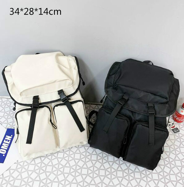 

Unisex Backpack Man Travel Bag Large Capacity Plain Student Backpacks Nylon Waterproof Multiple Pockets, Beige