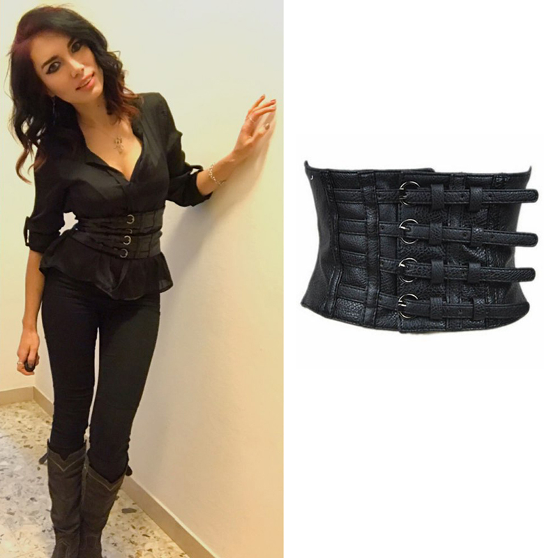 

bg-007 women's fashion wide designer corset belt PU black leather belt comfortable stretch belts online