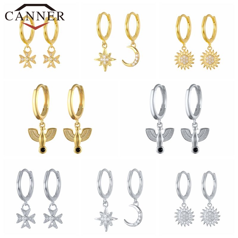 

Hoop & Huggie CANNER 925 Sterling Sliver Earrings For Women Dove Star Moon Cross Dangle Piercing Earring Jewelry Pendientes