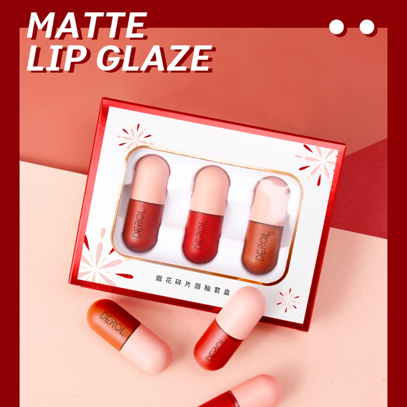 

3PCS Set Lips Makeup Matte Liquid Lipstick Set Long Lasting Lip Gloss Red Lip Stick