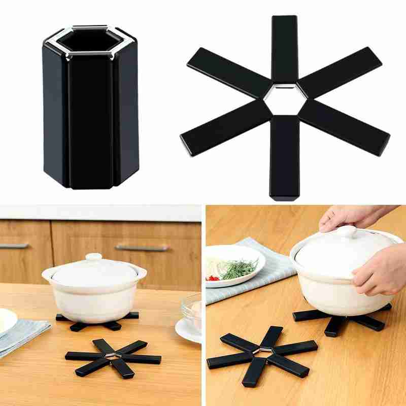 

Black Foldable Non-Slip Heat Resistant Pad Trivet Pan Placemat Pot Holder Mat Cushion Kitchen Accessories