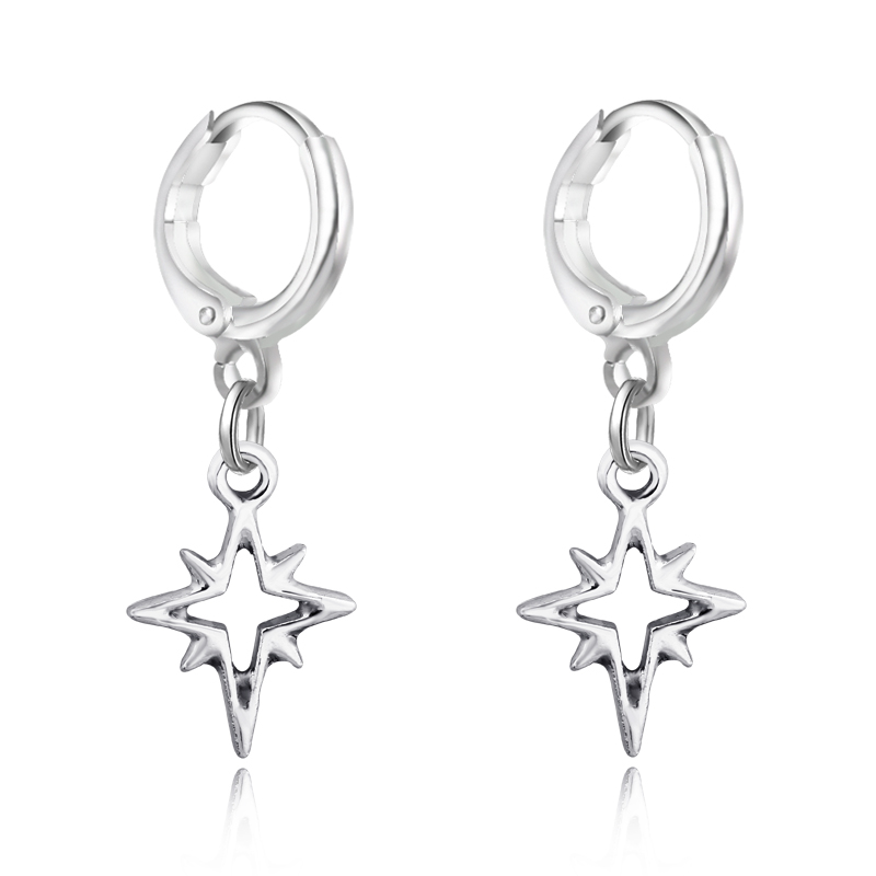 

1 Pair European New Fashion Simple Earrings Explosion Hollow Star Pendant Hoop Earrings Trendy Circle As Gift E489-T2
