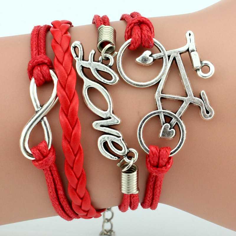 

Snap Cuff Cycling Rustic Leather Multi Layer Strand Bicycle Fashion Bangle Bracelet