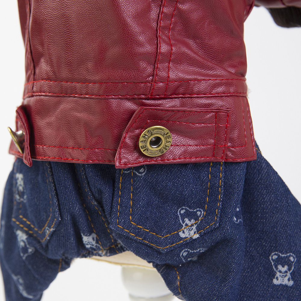 

Pet New Autumn and Winter Clothes Dog Four-Leg Leather Coat Small and Medium Dogs Four-Leg Fleece Lined Coat, 18 leather four-leg cotton-padded coat