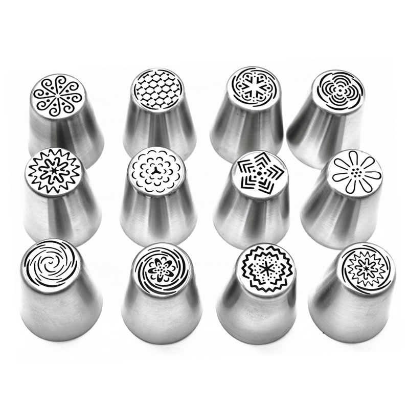

12 pcs Russian Style Flower Piping Tips Stainless Steel Icing Piping Tip Cake Flowers Making Tool DIY Decorating Pastry Tool