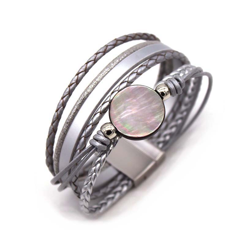 

D&D Wide Multilayer Leather Bracelets For Women Bohemian Boho pearl Metal Charm Wide Wrap Bracelet Femme Jewelry Gift