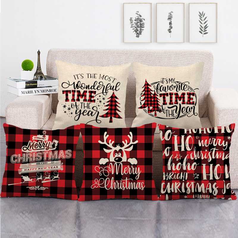

45cm*45cm British style Red lattice christmas tree design linen/cotton throw pillow covers couch cushion cover home decor pillow, 17