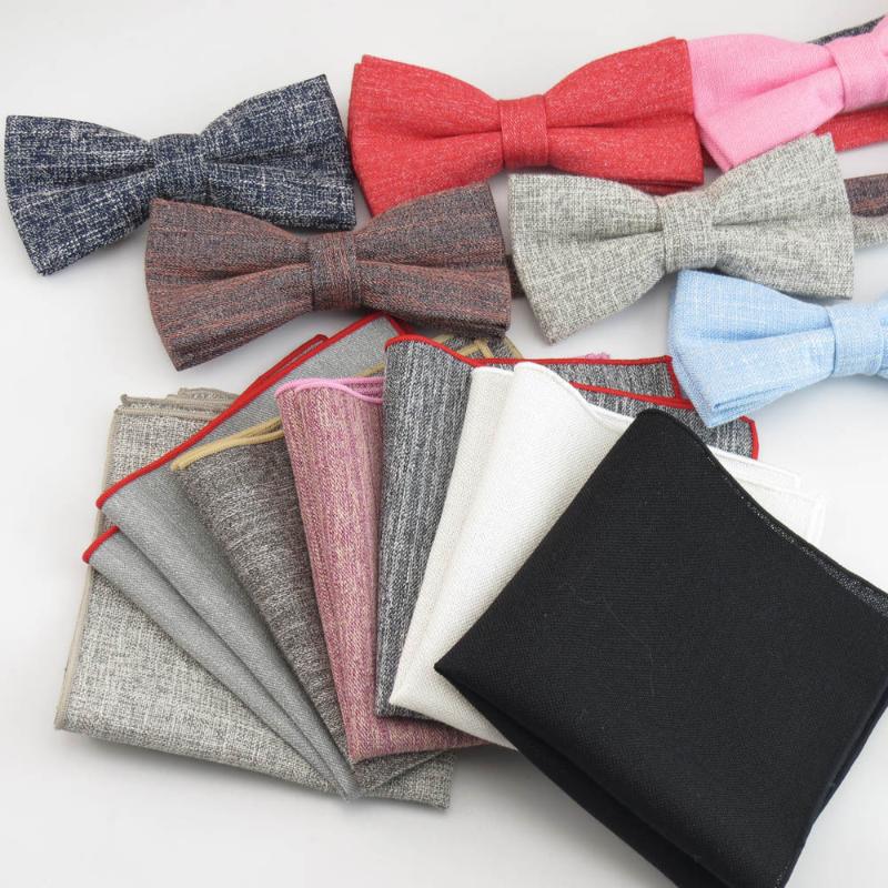 

Matching Suit Bowtie Pocket Square Cotton Male Butterflies Pocket Towel 20 Variety Plain Classic Solid Man Bow Tie Handkerchie
