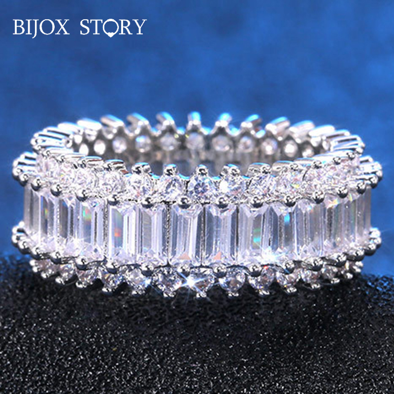 

BIJOX STORY luxury charms ring with zircon gemstones 925 silver jewelry rings for female wedding party wholesale size 6-10
