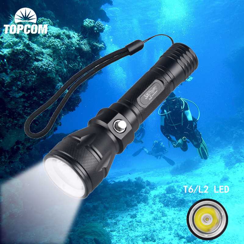 

Flashlights Torches TOPCOM Professional IP68 Scuba Diving 10W XML-T6 LED Light Underwater 50m Handheld Torch Linterna For Fishing