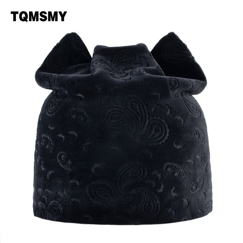 

Autumn hats for women winter beanie Russia Cat bone girls Lovely beanies Ladies gorros Flannel Soft Solid color Caps woman, White