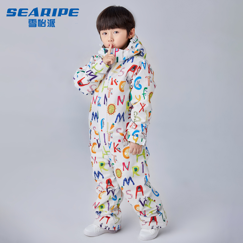 

Boys Children Ski Suit Waterproof Ski Jacket Snow jacket Thermal Boys Winter Outdoor Hooded Clothes Costume Kids Set, White letters