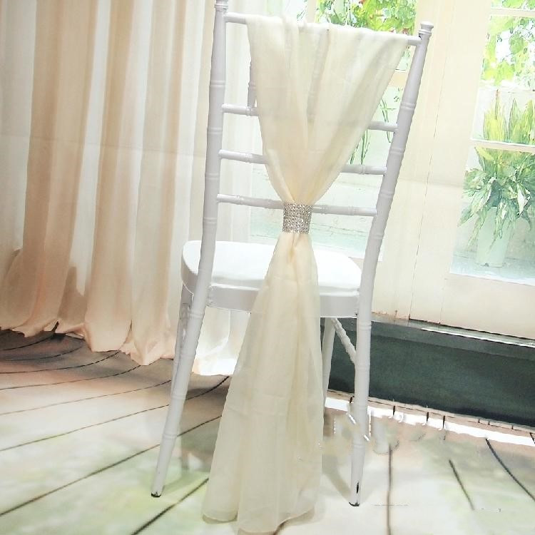 

Wholesale White Slub Chair Sashes with Rows Diamond Chiffon Delicate Wedding Party Banquet Decorations Chair Covers Accessories