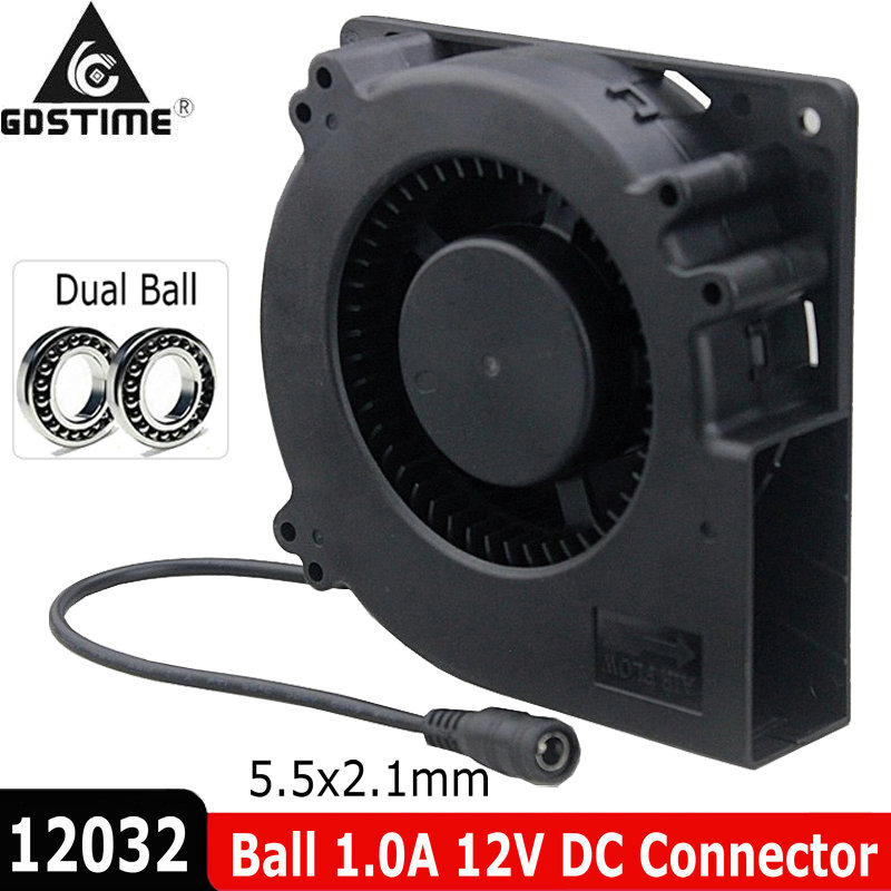 

Gdstime 120mm 12V DC Female 5.5x2.1mm Ball Bearing 12cm 120x120x32mm 12032 Brushless Cooling Cooler Turbo Blower Centrifugal Fan