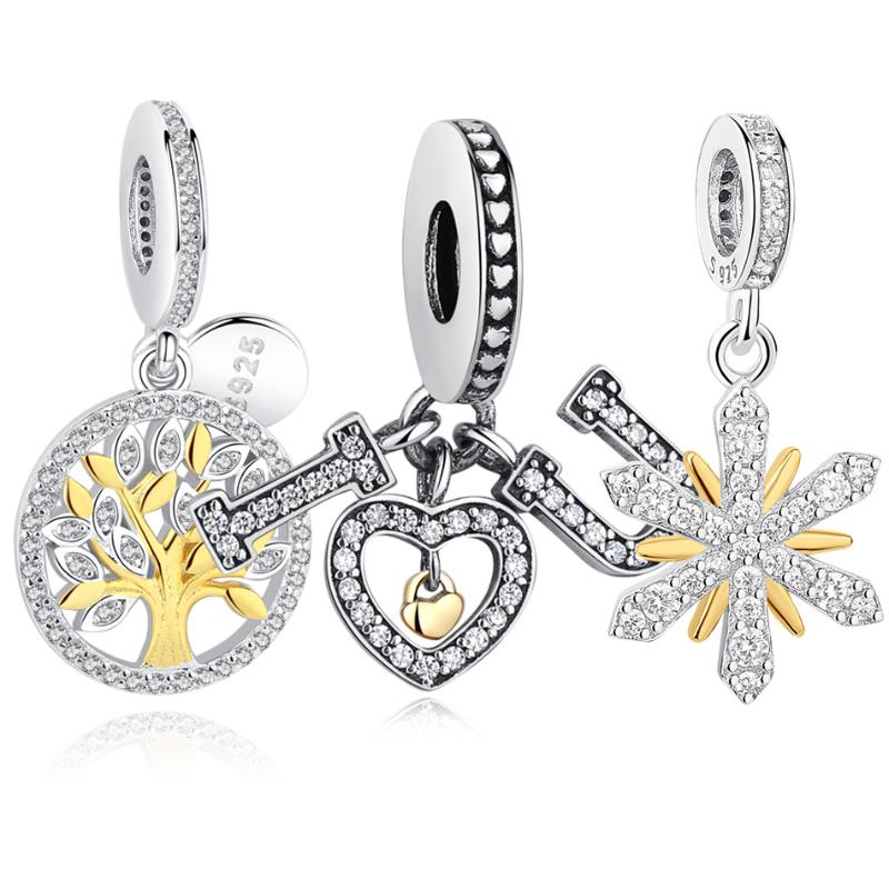 

Luxury 925 Sterling Silver Family Tree Heart DIY Jewelry Gold Cat Bead Fit Charms Silver 925 Original Bracelet Women