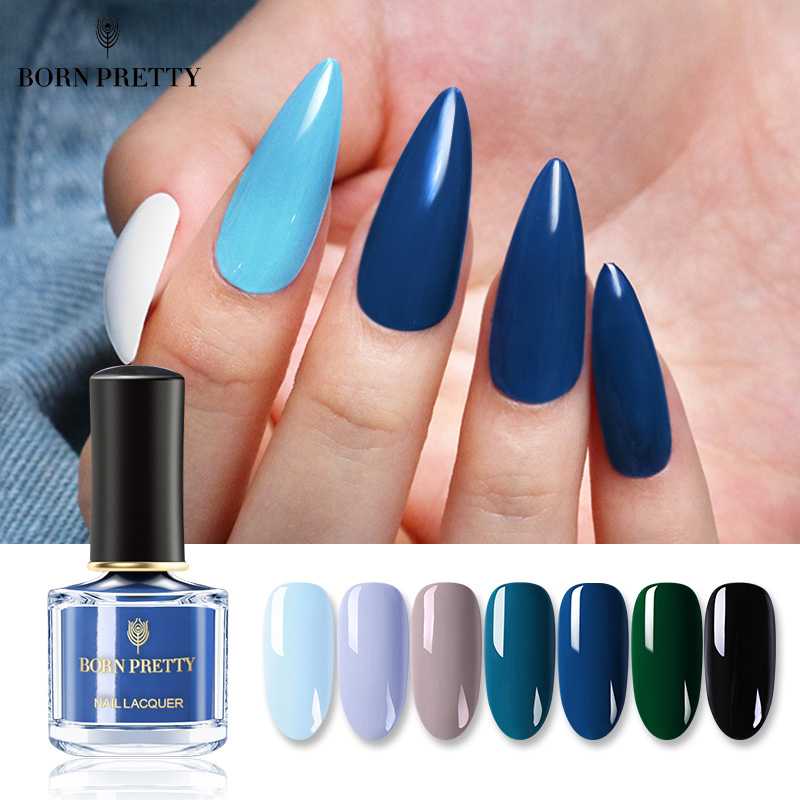 

BORN PRETTY Classic Blue Series Nail Polish Black White Glittering Sequins Nail Art Varnish Peel Off Pure Color Varnish 6ml, Sp07