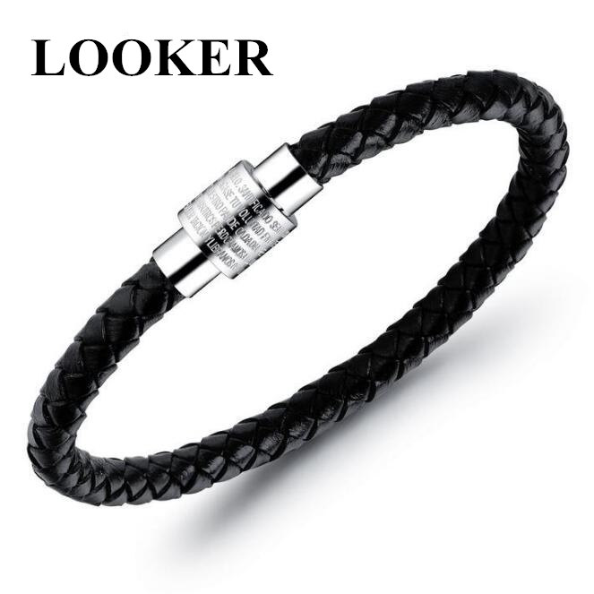 

Fashion Casual Scripture Men's Leather Bangles Bracelets Magnet Buckle Cool Man Male Braided Wristband Jewelry Accessory Gift