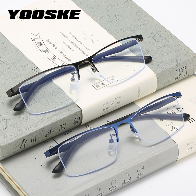 

YOOSKE Anti Blue Light Glasses Frames Men Business Metal Half Frame Eyeglasses Computer Optical Spectacles