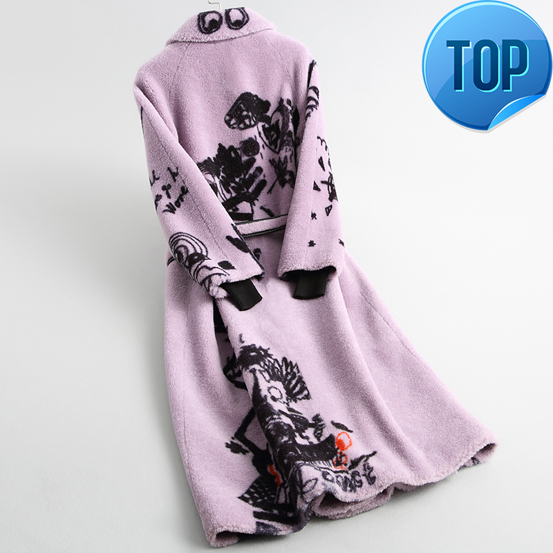 

2020 Fur Women's Coat Sheep Shearling 100% Wool Coat Autumn Winter Women Print Korean Jackets Manteau Femme MY4212, Purple