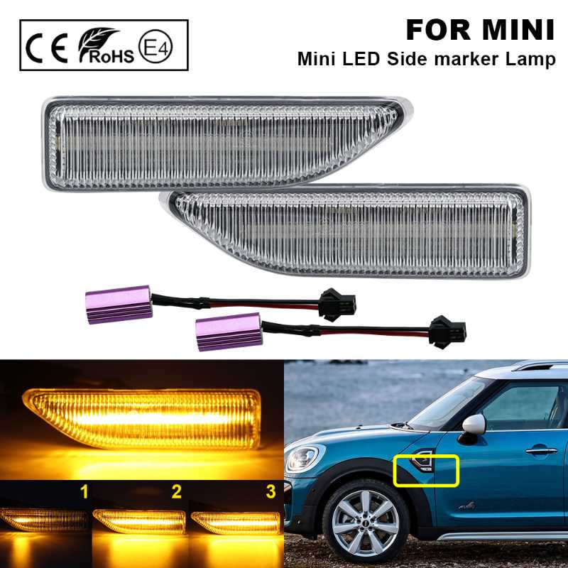 

2Pcs Clear Lens Dynamic sequential LED Side Marker Light Turn Signal Lamp For MINI Countryman F60 2020 2020 Amber, As pic