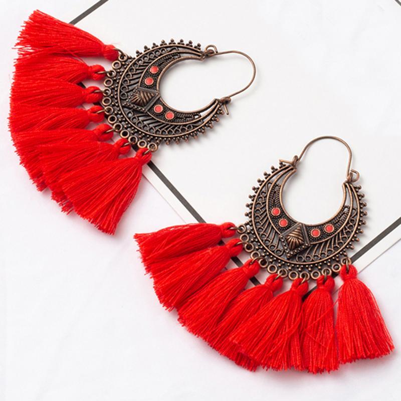 

Fashion Handmade Tassel Hoop Earrings for Women Bohemia Ethnic Vintage Boho Fringe Statement Earring Jewelry Gifts Dropshipping