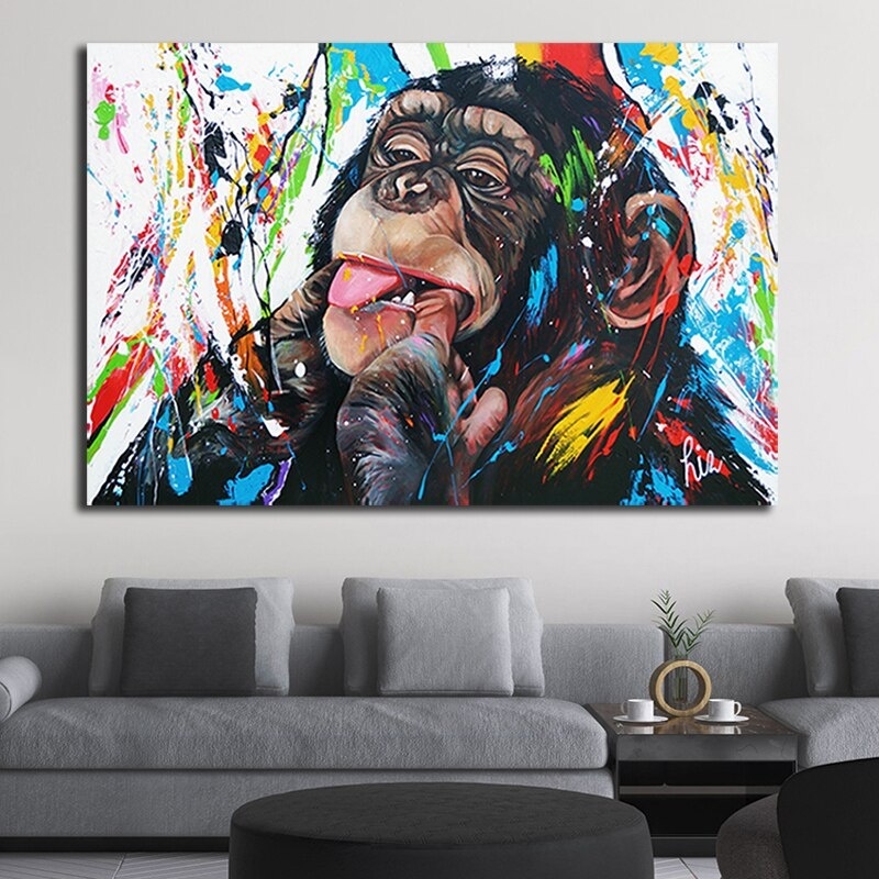 

Colorful Cute Monkey Graffiti Painting Modern Pop Art Poster Prints Abstract Wall Art Canvas Pictures for Living Room Home Decoration