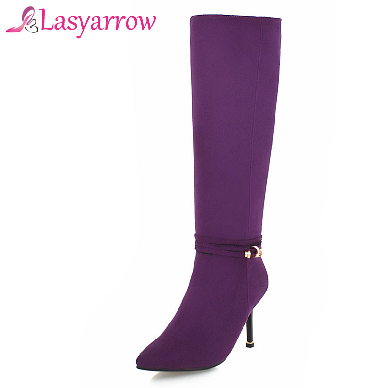 

Lasyarrow Zipper Botas Femininas High Heels Pointed Toe Knee High Boots For Women Winter Warm Sexy Knight Boots Woman Shoes F642, Black