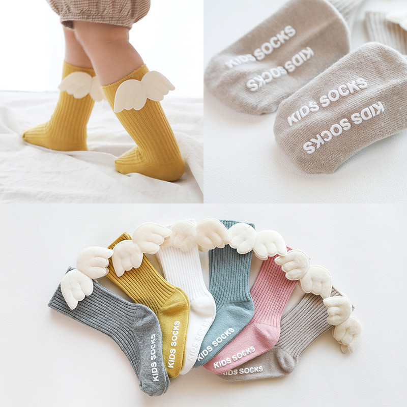 

Winter warm Baby Girl Socks Knee High angel Wing Princess Socks Christmas Baby Long Tube Vertical Striped Sock Xmas, White