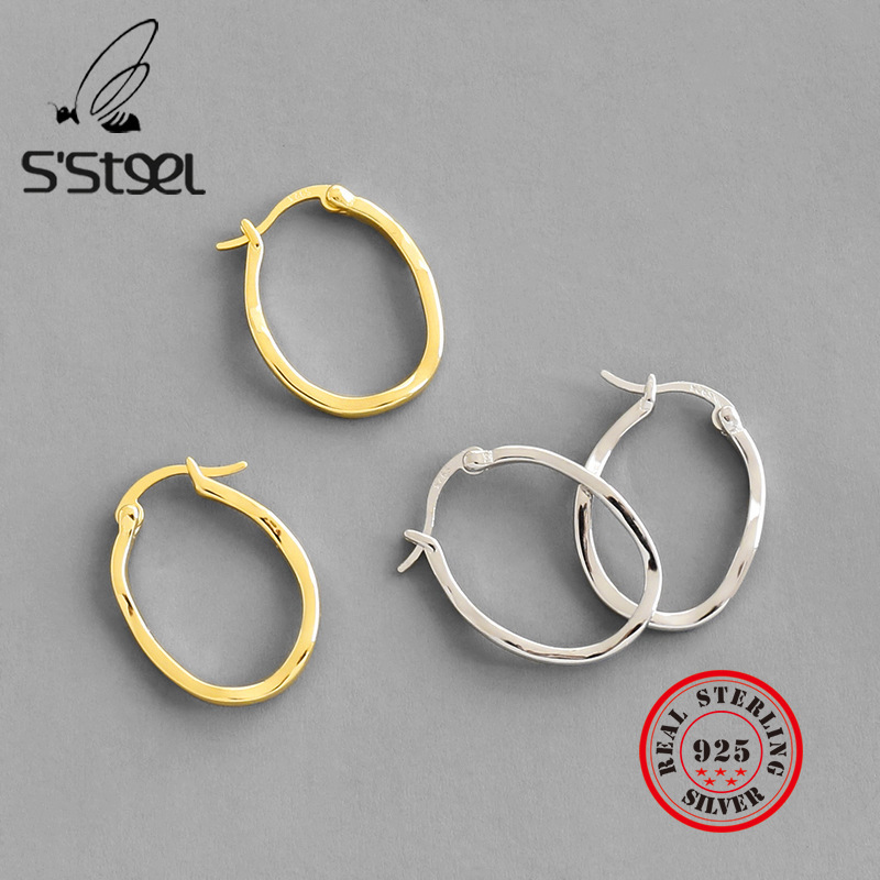 

S'STEEL Concise Irregular Korean Earrings Hoops 925 Sterling Silver Earing Pendientes Mujer Boucles D'oreilles En Argent Jewelry