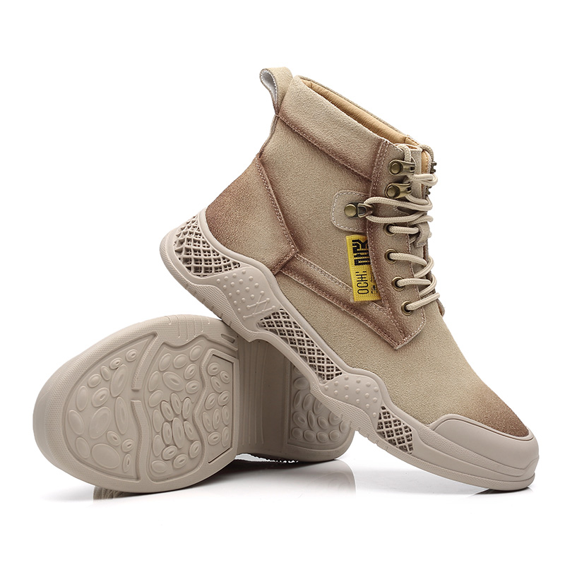 

Mens Army Boots Desert High Top Combat Boots 6-10 Round Toe Lace Up Ankle Leather Army Botas Footwear for Outdoor Activity, Beige