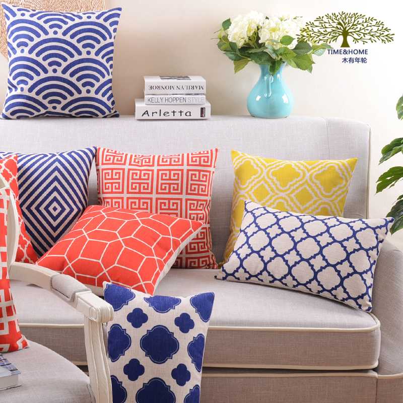 

New American Red Blue Geometry Cushion Cover Throw Pillow Case For Home Sofa Car Decoration Children's Christmas Gift