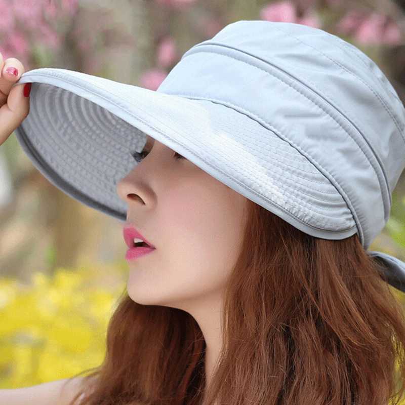 

Fashion Spring Summer Wide Brim UV Sun Hats For Women Straw Girl Beach Hats Visors Cap Gorro Outdoor Foldable Floppy Hat, White