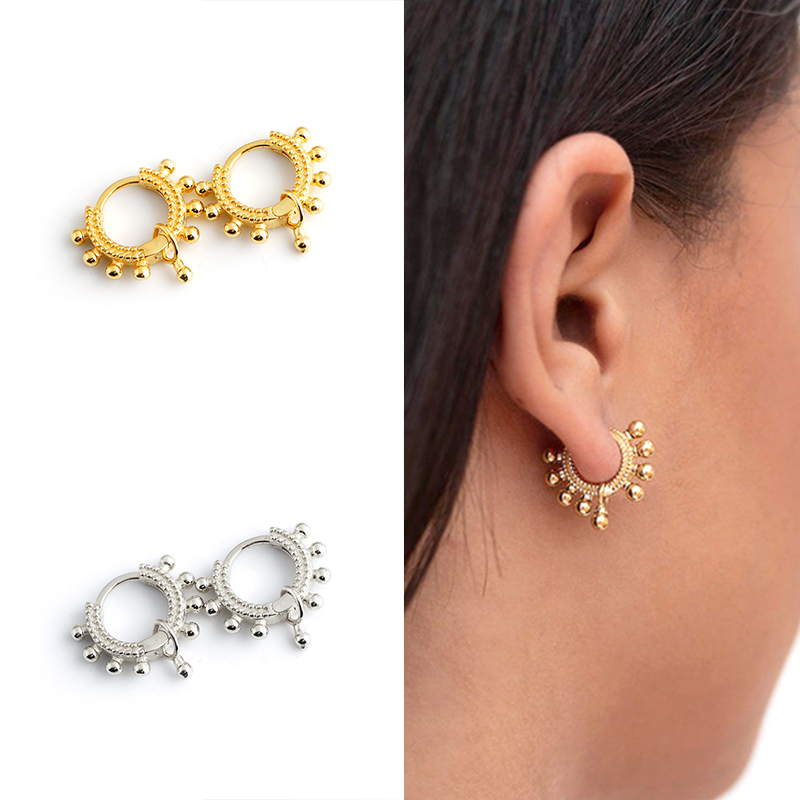 

925 Sterling Silver Huggie hoop earrings charms For Women Simple Beads Earrings Gold Silver Color Fashion Jewelry