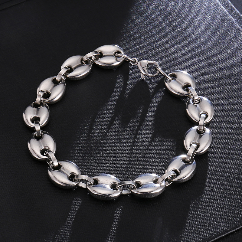 

Coffee Beans Chain Bracelets Stainless Steel Women Men Figaro Link Gold Chains Bracelets For Male Hip Hop Jewelry 11mm