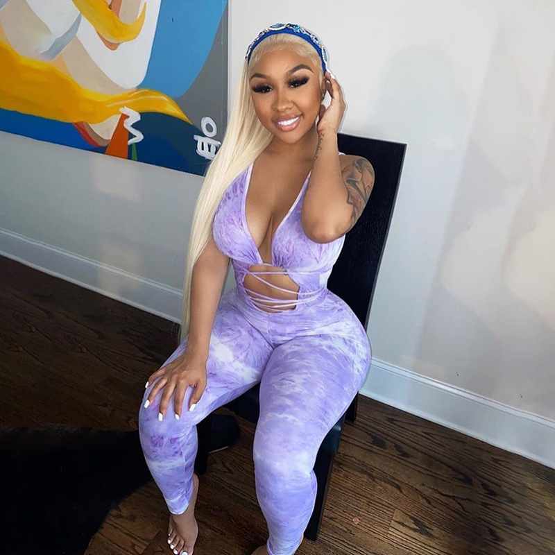 

Sexy Women Bandage Jumpsuit Cutout Strip Stitching Sleeveless Shorts Rompers Tight Playsuit Pants Women Plus Size Rompers 3CLOURS, Purple