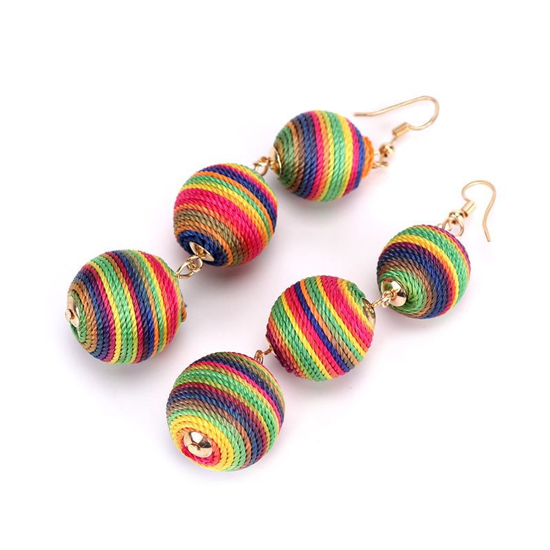 

Colorful Ball Round Dangle Bohemian Earrings For Women Jewelry Ethnic Waterdrop Statement Tassel Striped Long Earring Femme