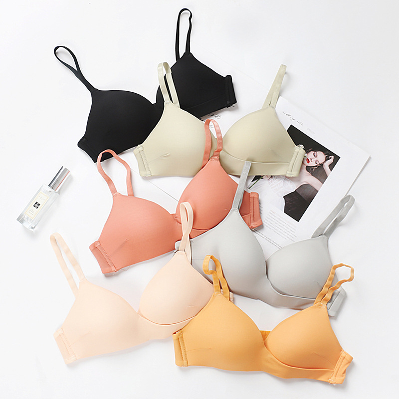 

Hantan French new girl underwear thin no steel ring small chest bra triangle cup push up bra summer flat breathable, Panties