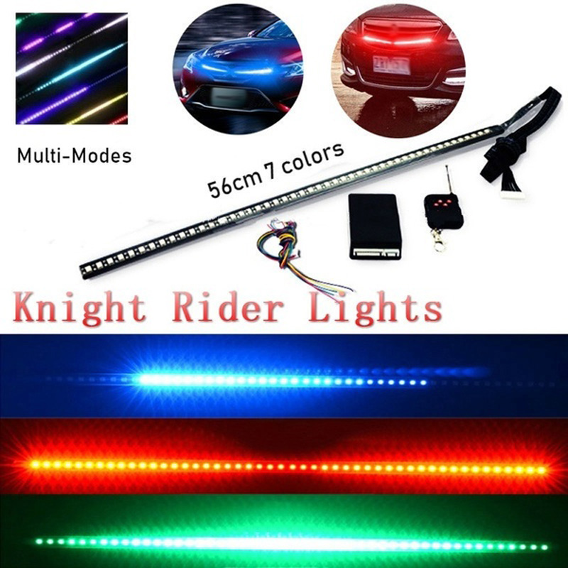 

56CM 7color RGB 147 Modes Strobe Scanner Strip Wireless Remote Control Super Bright 12V 48 LED Knight Rider Warning Light