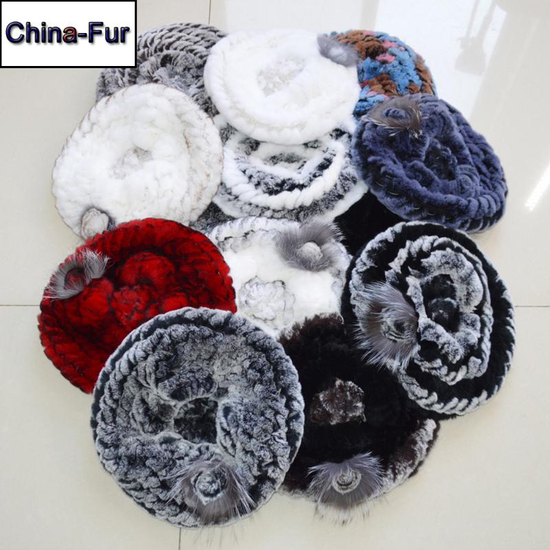 

2020 New Fashion Lady Elastic Beret Knitted Rex Fur Beanies Hat Women Winter Rex Fur Hats 100% Real Cap, White