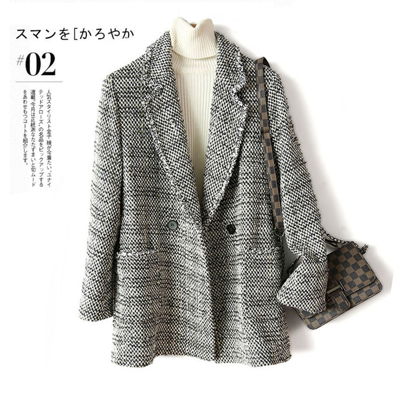 

Shuchan Tweed Coat Women Abrigos Mujer Elegante Turn-down Collar Pockets Slim High Street Women Jacket 2020 New Items, X-6099