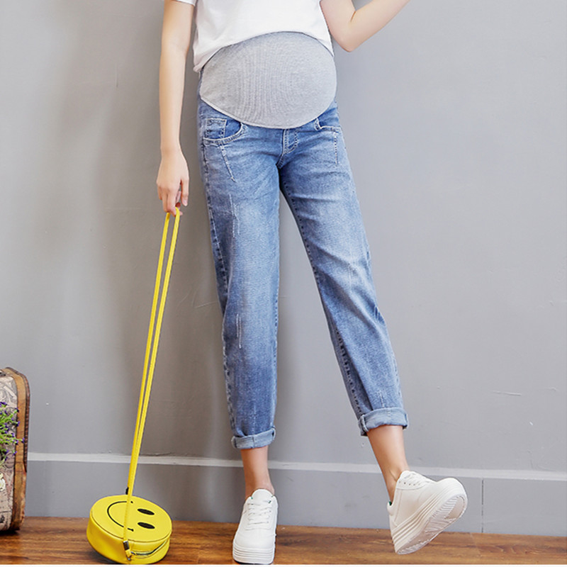 

Maternity Jeans high waist washed retro maternity clothes jeans stretch waist pants pregnancy clothing, Blue