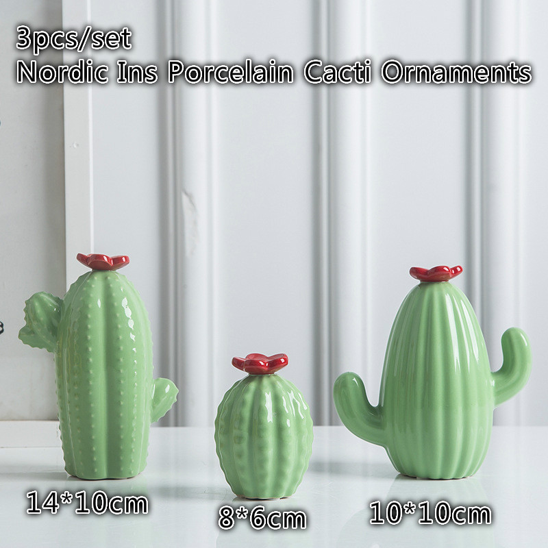 

3pcs/set Nordic Ins Porcelain Cacti Ornaments Colorful Ceramic Cactus Figurines Home Decor Miniatures Artificial Plant Figurines